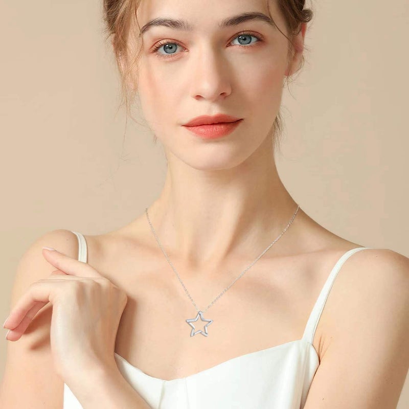 Gemschest Sterling Silver Moon Necklace Cubic Zirconia Crescent Moon Star Phase Pendant Necklace Dainty 18" Chain Silver Necklace for Mom Women Ladies (Star) - Image 3